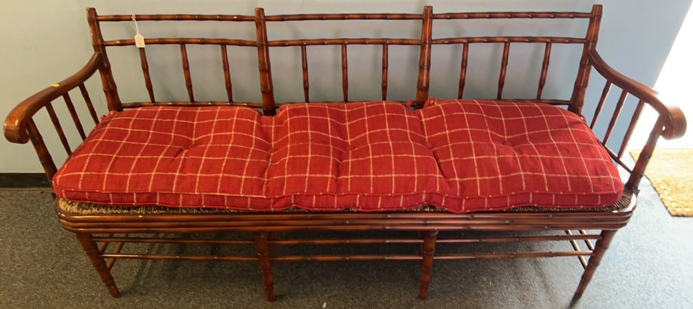 BAMBOO RUSH SEAT UPHOLSTERED BENCH (1 of 5)