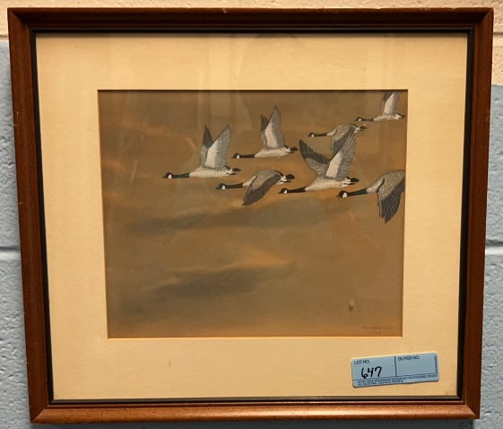 PHILLP C. WHARTON 1920 WATERCOLOR OF CANADA GOOSE: 17-1/2" X 16"