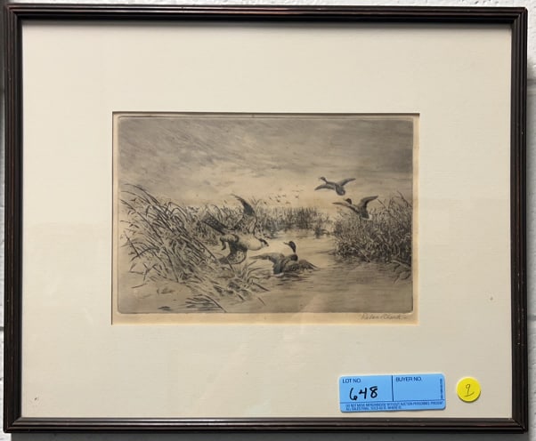 ROLAND CLARK ETCHING W/ MALLARDS & HAWK (1 of 3)