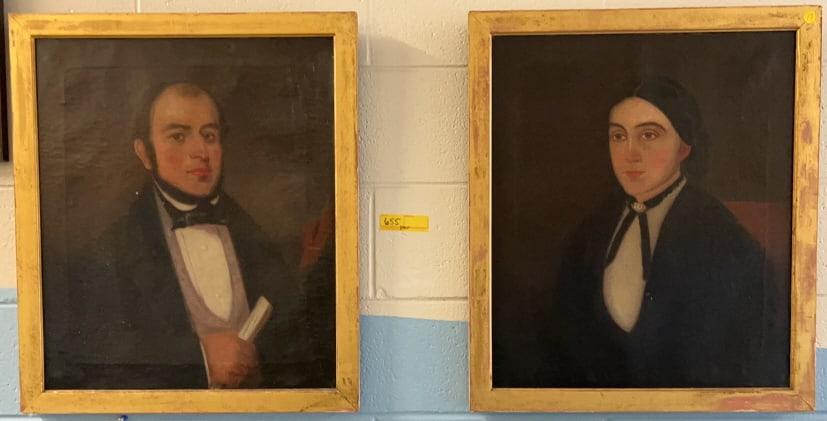 PAIR OF ANTIQUE OIL ON CANVAS PORTRAITS (1 of 5)