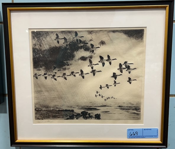 FRANK W. BENSON "THE LONG JOURNEY" 1926 FRAMED ETC: 15-1/2" X 17"