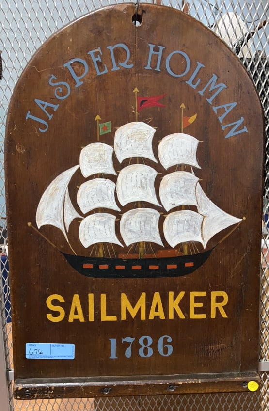 JASPER HOLMAN SAILMAKER WOODEN SIGN: 26" X 17-1/2"
