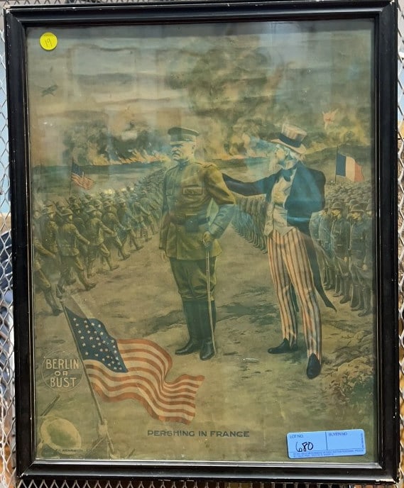 1917 WWI "PERSING IN FRANCE" LITHOGRAPH: 17" X 21-1/2"