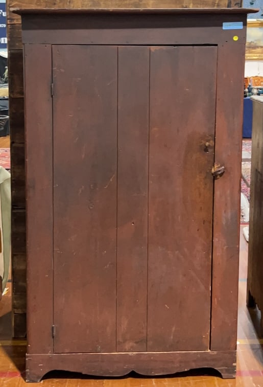 ANTIQUE RED PAINTED 1 DOOR STORAGE CUPBOARD: 38" X 57"