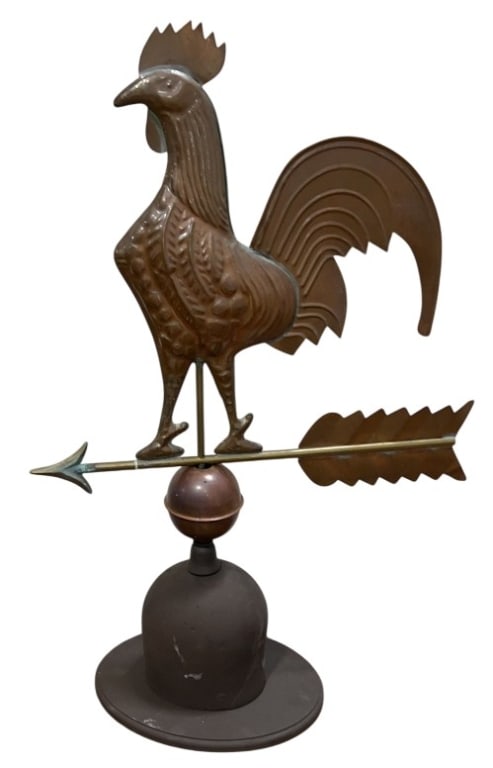 ROOSTER COPPER WEATHERVANE ON WOOD (1 of 3)