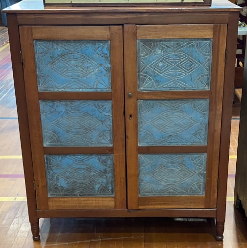 ANTIQUE COUNTRY TIN PUNCHED PIC SAFE: 41" X 47"