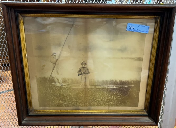 EARLY FRAMED PICTURE OF A SHOREBIRD HUNT: 24" X 20"