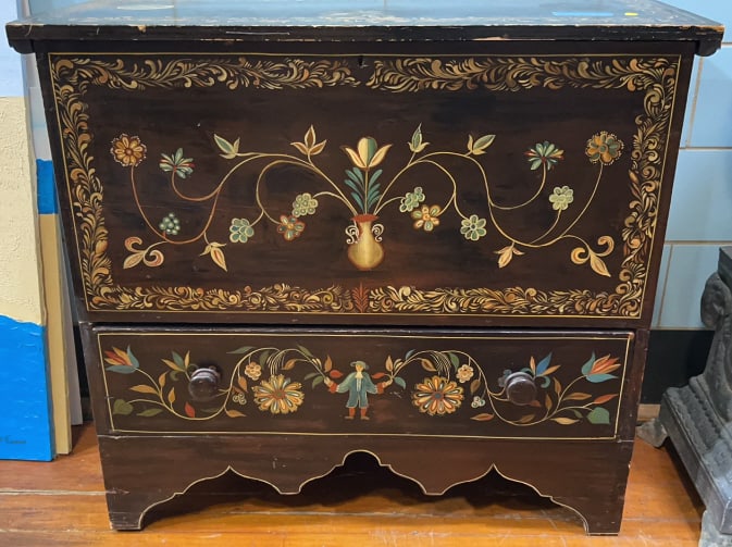 ANTIQUE PAINT DECORATED MULE CHEST