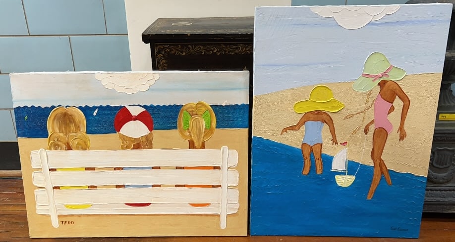 2 TEDD FREEMAN OIL ON CANVAS OF A BEACH SCENE (1 of 8)