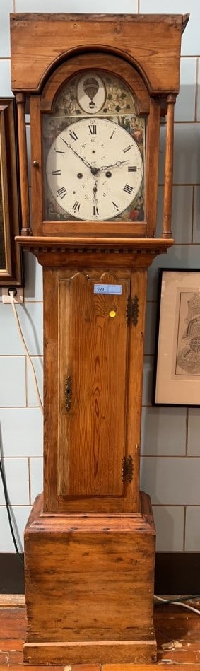 ANTIQUE PINE GRANDFATHER'S CLOCK W/PAINTED DIAL