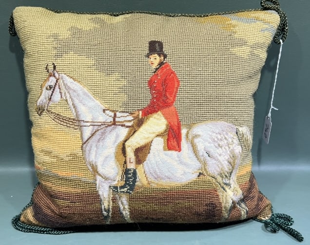 NEEDLEWORK PILLOW OF FOX HUNTER