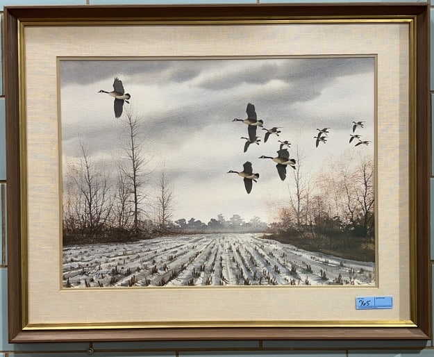 DAVID HAGERBAUMER WATERCOLOR PAINTING OF GEESE: 39" X 31"