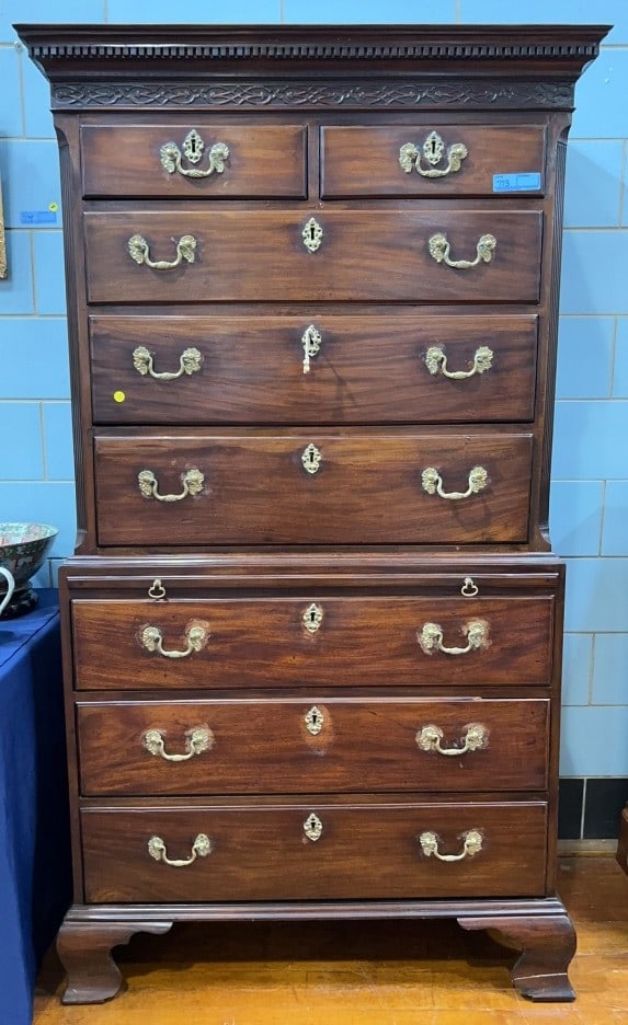 ANTIQUE ENGLISH CHIPPENDALE CHEST ON CHEST (1 of 5)