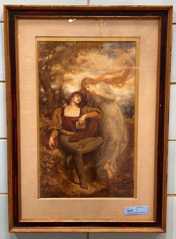 HENRY JOHN STOCK 1881 "THE POET'S DREAM": WATERCOLOR 31" X 22"