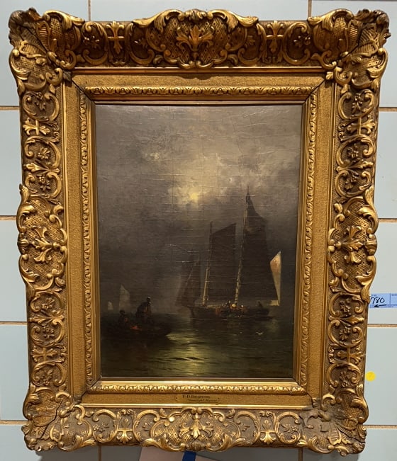 FRANKLIN BRISCOE "MOONLIGHT MARINE" OIL ON CANVAS: 30.5" X 25.5"