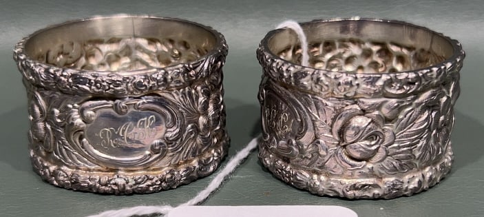 PR STIEFF STERLING REPOUSE NAPKIN HOLDERS: 1.75" X 1"