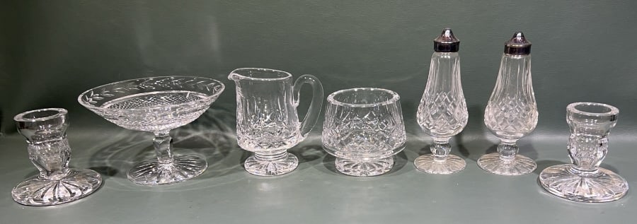 WATERFORD SHAKERS, CREAMER/SUGAR, & CANDLESTICK LO (1 of 5)