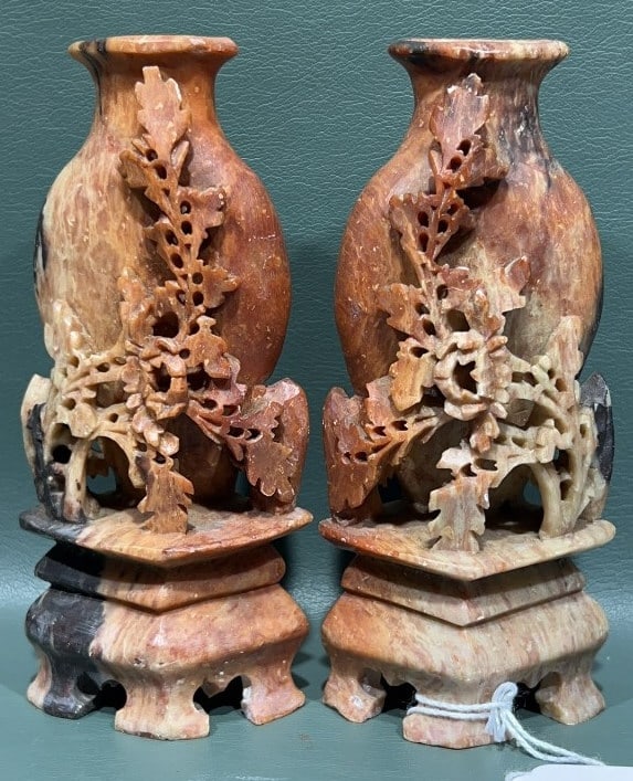 PR SMALL CHINESE SOAPSTONE CARVED VASES: 5.25" TALL