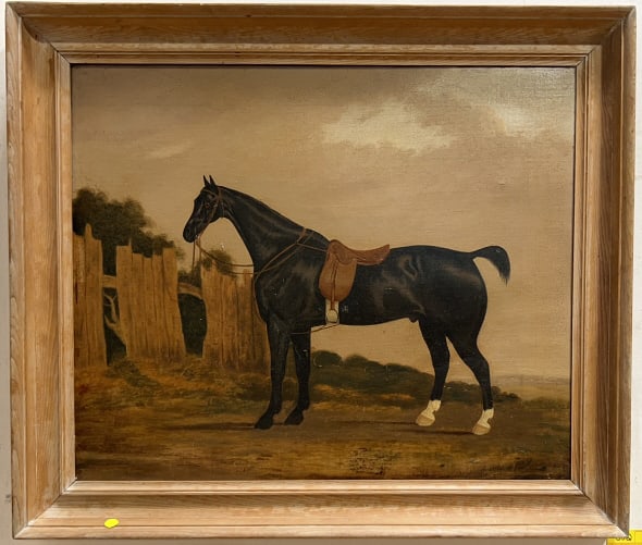 19TH CENTURY OIL ON CANVAS OF SADDLED HORSE (1 of 9)