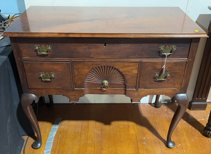 ANT. MAHOGANY SHELL CARVED LOW BOY: 37" X 44"