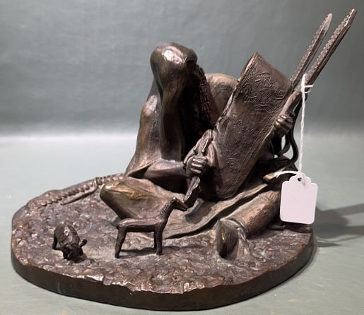 KEN OTTINGER NATIVE AMERICAN BRONZE SCULPTURE: ARROW SMITH FENN - 12" x 11" x 7.5"