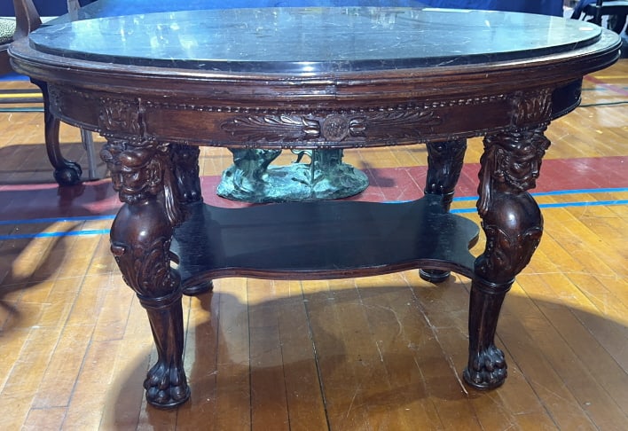 ANT. MARBLE TOP FIGURAL CARVED TABLE (1 of 7)