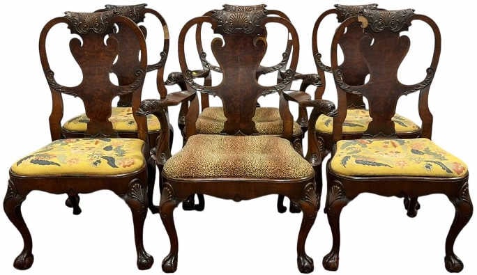 6 IRISH GEORGIAN ANT. MAHOGANY CHAIRS: 40" X 31"
