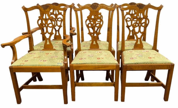 6 ELDRED WHEELER TIGER MAPLE CHIPP STYLE CHAIRS (1 of 9)