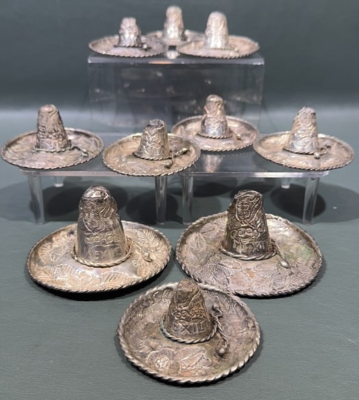 10 STERLING SOMBREROS: 11.7 OZT LARGER ONES 4" SMALLER 2-3/4"