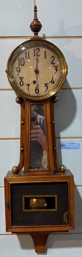 MAHOGANY MIRRORED BANJO CLOCK: 32" X 10"