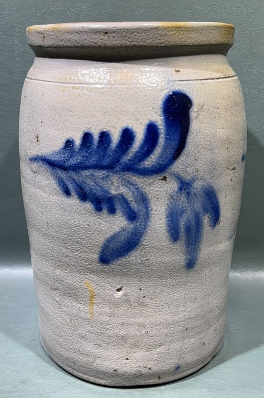 ANTIQUE BLUE DECORATED STONEWARE CROCK (1 of 4)