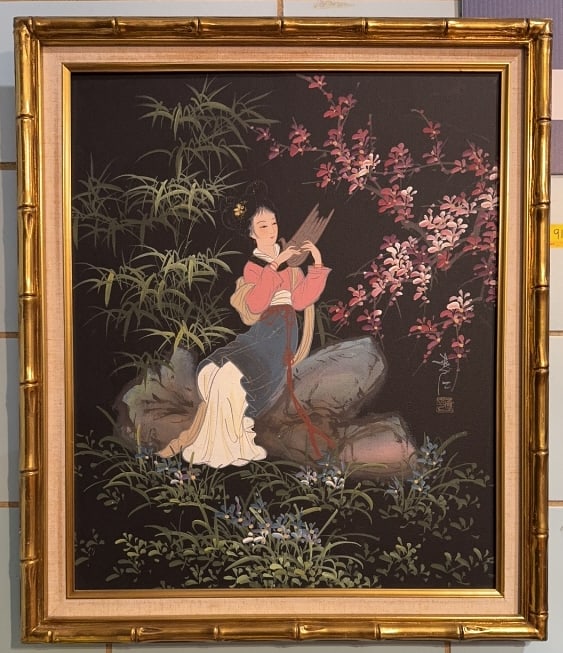 ORIENTAL OIL ON CANVAS IN GOLD FRAME: 23-1/2" X 28"