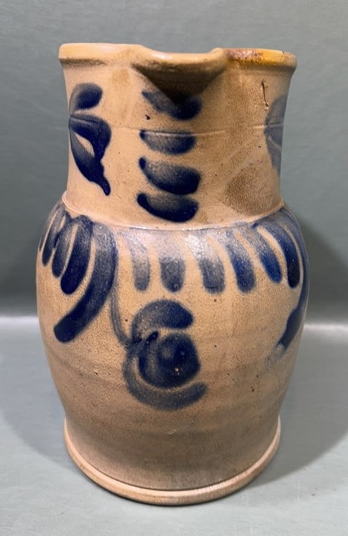 ANT. BLUE DECORATED 1 GAL. STONEWARE PITCHER (1 of 7)