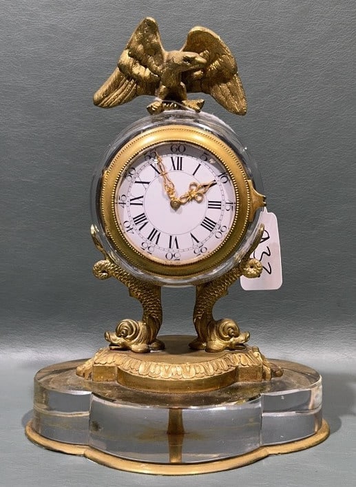 ANTIQUE CRYSTAL & BRONZE ORMOLU MANTLE CLOCK (1 of 5)