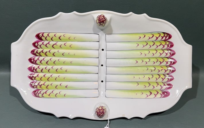 FRENCH PORCELAIN ASPARAGUS WARMING DISH: 14" X 3"