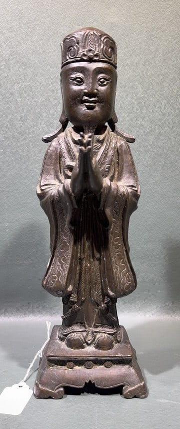 CHINESE BRONZE FIGURE OF AN IMMORTAL: 13" X 4"