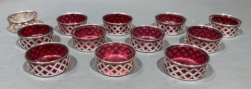 SET OF 12 STERLING & CRANBERRY SALTS (1 of 3)