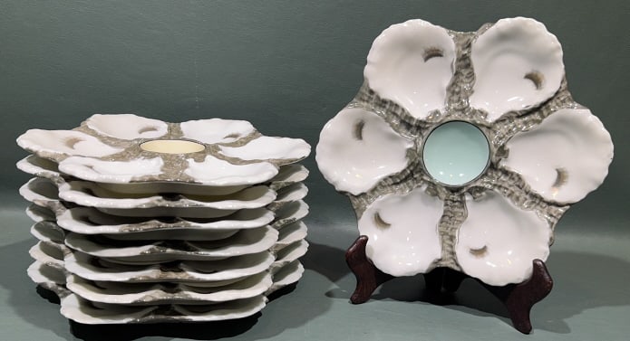SET OF 8 HAND PAINTED FRENCH OYSTER PLATES (1 of 8)