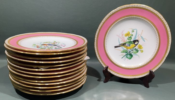 SET OF 14 MINTON HAND PAINTED BIRD PLATES (1 of 4)