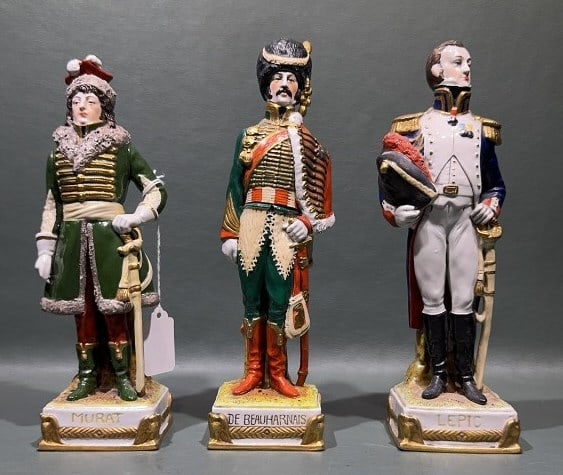 3 GERMAN PORCELAIN MILITARY FIGURES: 9.5" X 3"