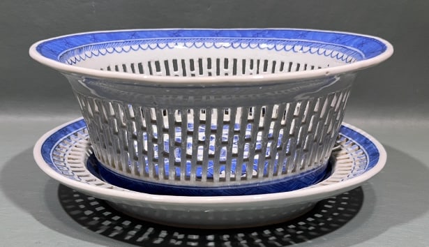 ANTIQUE CANTON RETICULATED BOWL & UNDERPLATE (1 of 5)