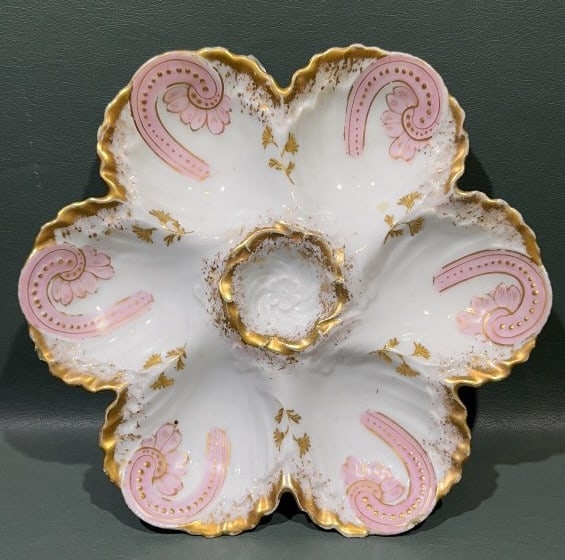 LIMOGES FRANCE HAND PAINTED OYSTER PLATE: 9"