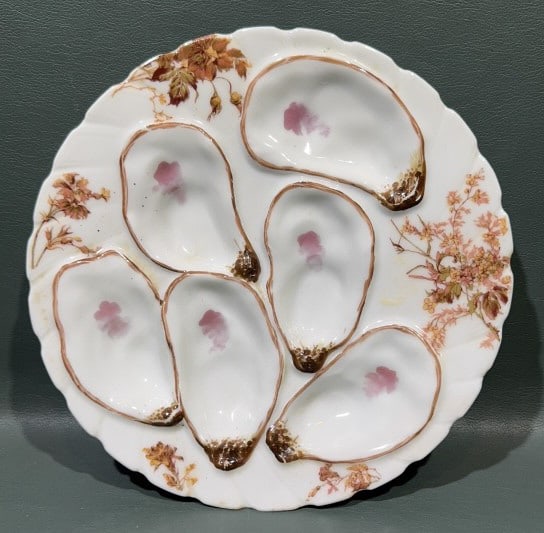 LIMOGES FRANCE HAND PAINTED OYSTER PLATE: 9"