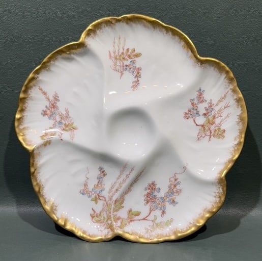 LIMOGES FRANCE HAND PAINTED OYSTER PLATE: 9"