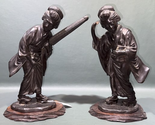 PR. OF MEIJI PERIOD BRONZE GEISHA SCULPTURES: 13" X 9"