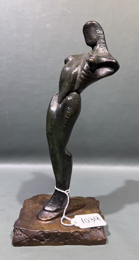 ART DECO ABSTRACT BRONZE FIGURE OF A WOMAN: 11"
