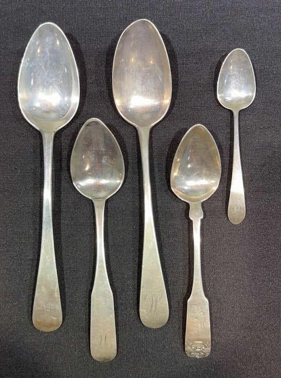 5 ANTIQUE COIN SILVER SPOONS (1 of 6)