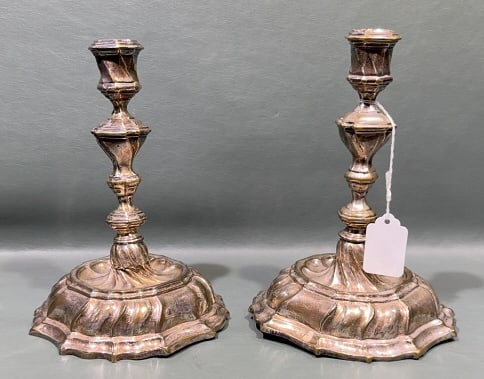 PR. OF EARLY UNMARKED SILVER CANDLESTICKS (1 of 5)