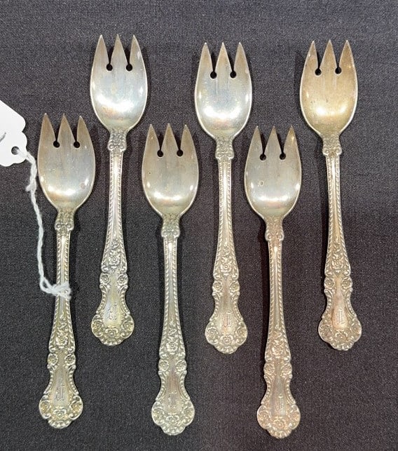 6 GORHAM STERLING SILVER CAMBRIDGE ICE CREAM FORKS: 3.2 OZT 5-1/4"