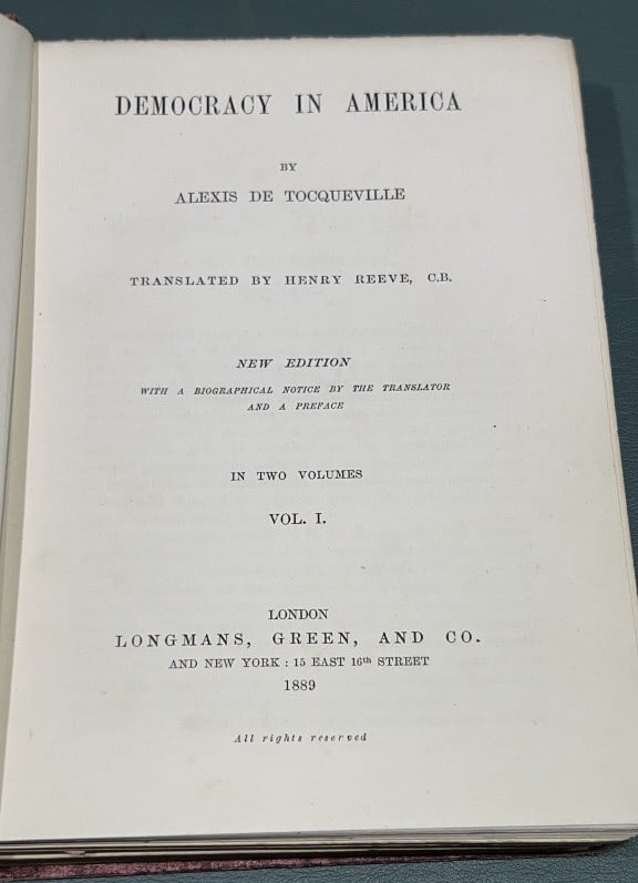 "DEMOCRACY IN AMERICA" BY ALEXIS DE TOCQUEVILLE (1 of 3)